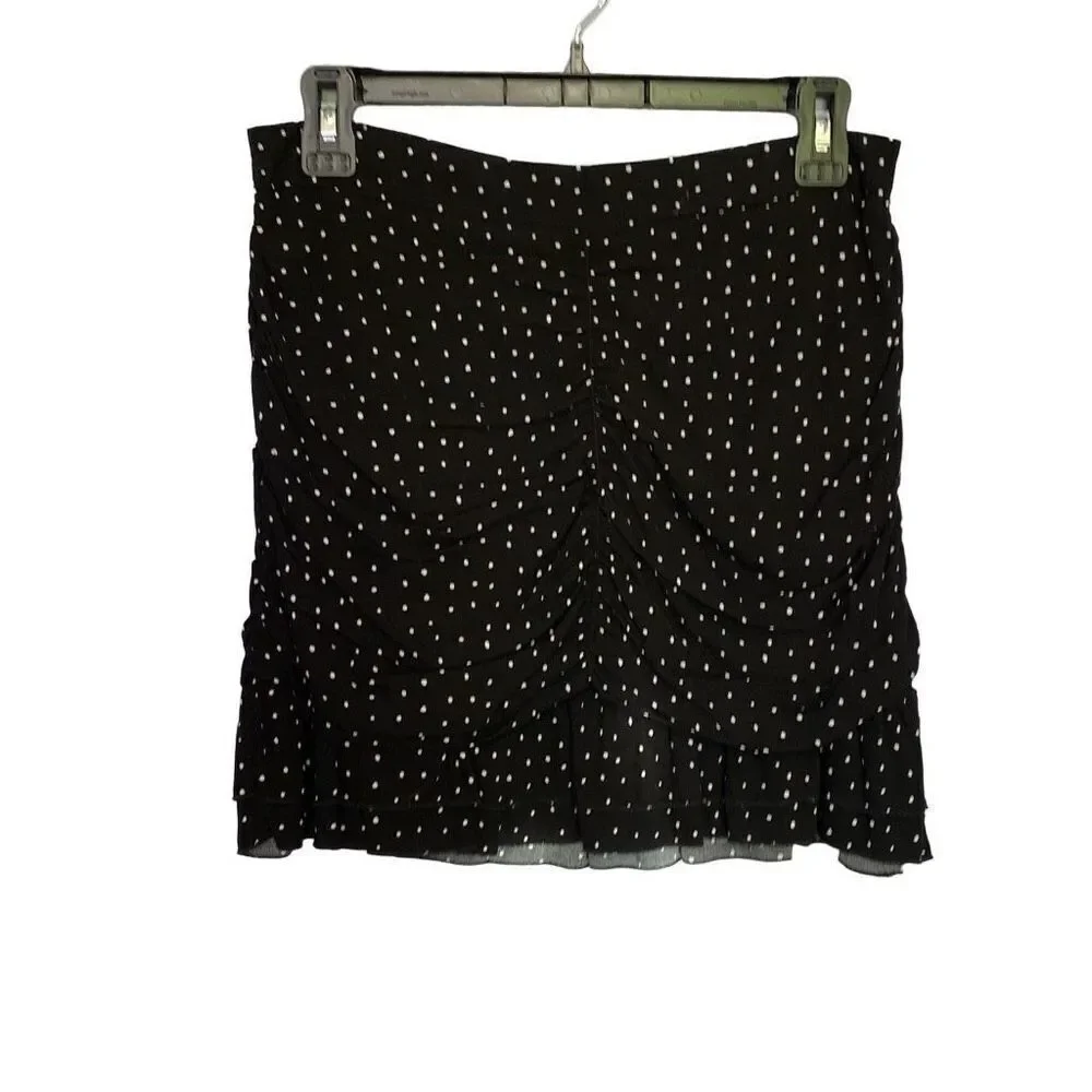 LA Hearts Ruched Ruffle Mini Skirt Size Medium Black with White Polka Dots Ruffl